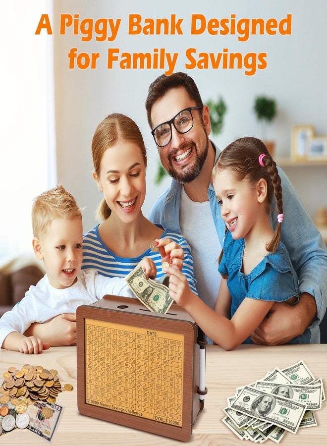صندوق توفير النقود الخشبي من فولينسر، حصالة نقود للأطفال والكبار، صندوق تحدي التوفير 10000، لعبة حصالة نقود هدية للأولاد والبنات من سن 3 إلى 12 سنة (مطور بـ 12 مبلغًا) - Image 3